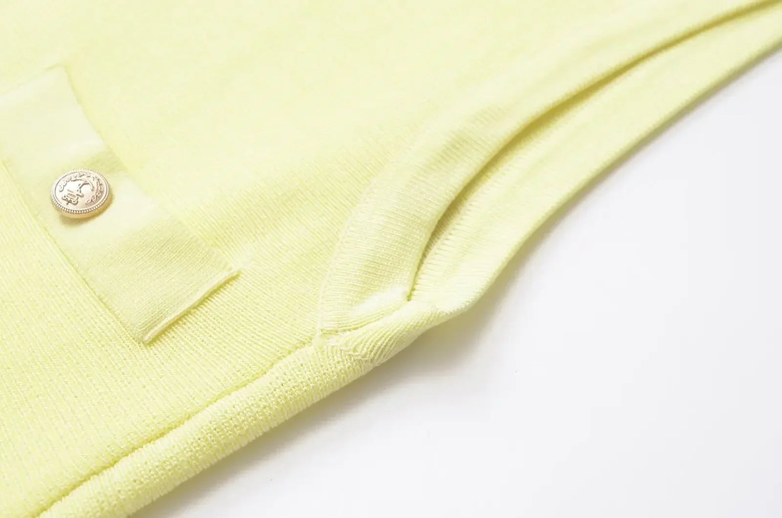 Yellow Knit Pleated Hem Mini Dress With Front Pockets