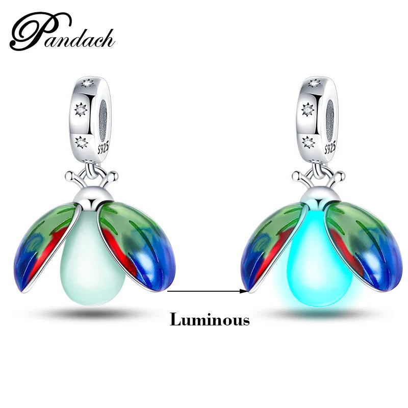 925 Sterling Silver Luminous Firefly Bulb Star Charms Pendants for DIY Bracelet Jewelry
