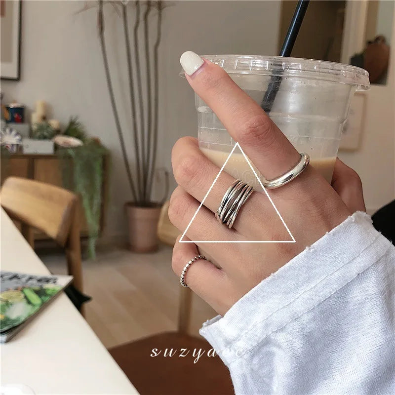 925 Sterling Silver Cross Hollow Chain Geometric Finger Ring Creative Party Jewelry Gift