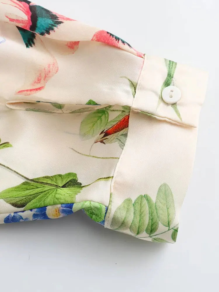 Elegant Women Floral Print Lapel Blouse Single Breasted Long Sleeve Casual Chic Top