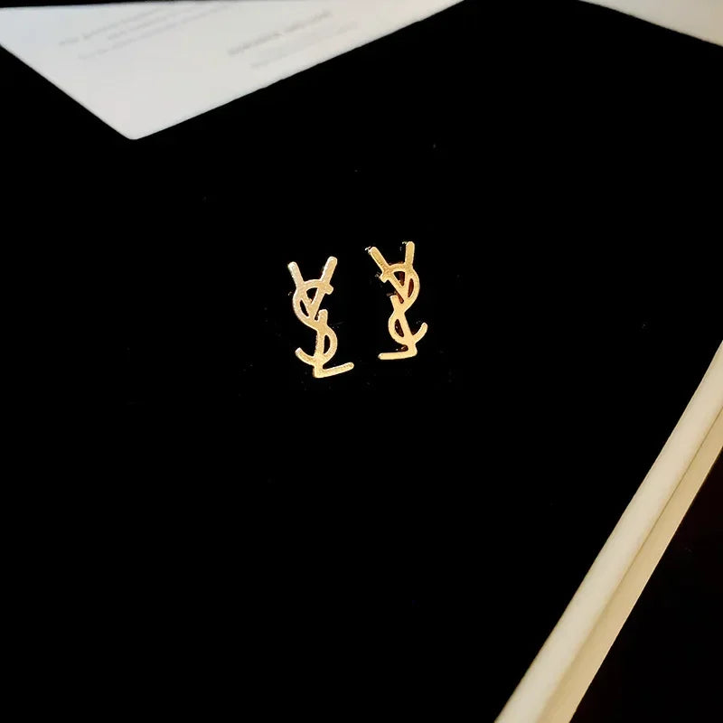 Metal Letter Necklace and Ear Stud Bracelet Set