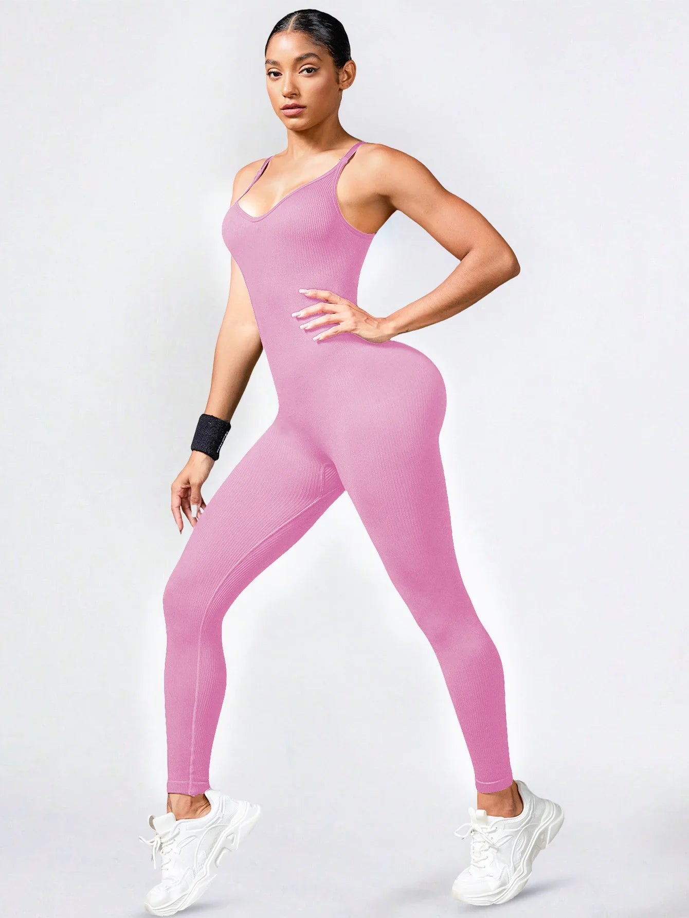 Ladies Ribbed Sleeveless Jumpsuit Comfortable Fashionable Fit for Sports and Everyday Wear