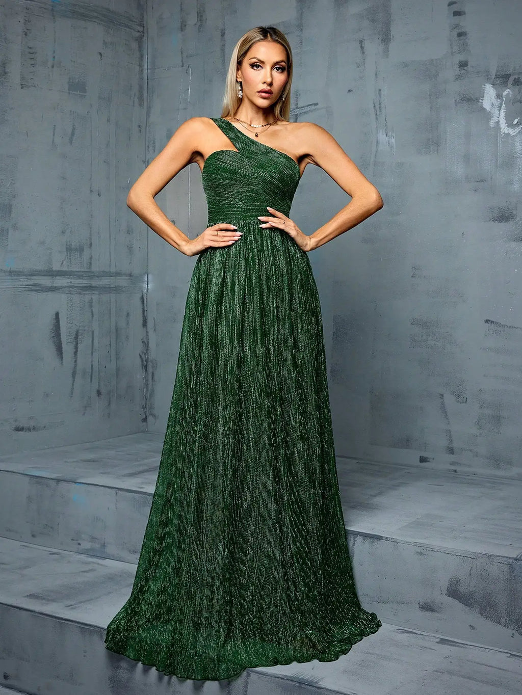 One Shoulder Evening Gown With Irregular Long Skirt