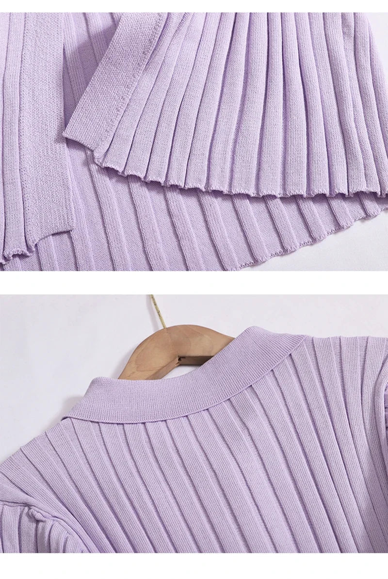 Knitted Cardigan Dress For Women Button Up Short Sleeve