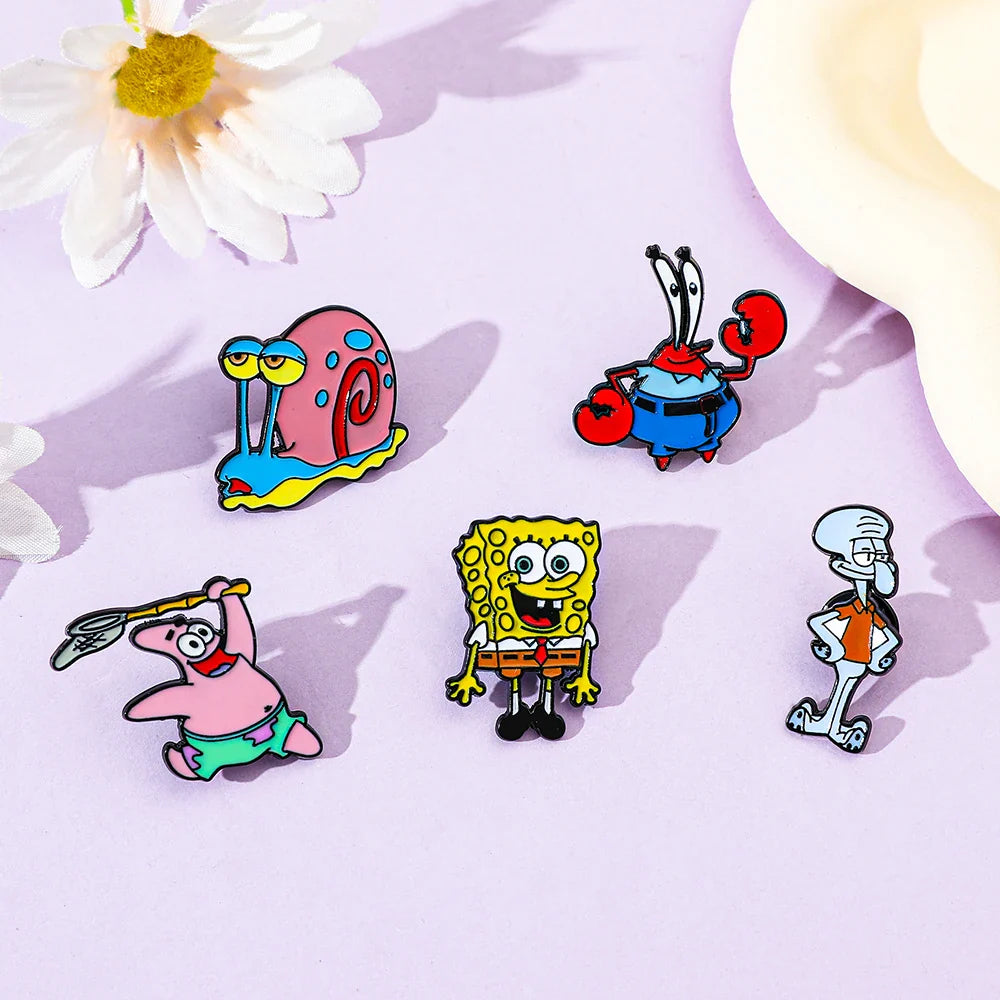 5 Pcs Cute Anime Enamel Pins Funny Gary the Snail Brooches for Clothing and Backpack Accessories Gift