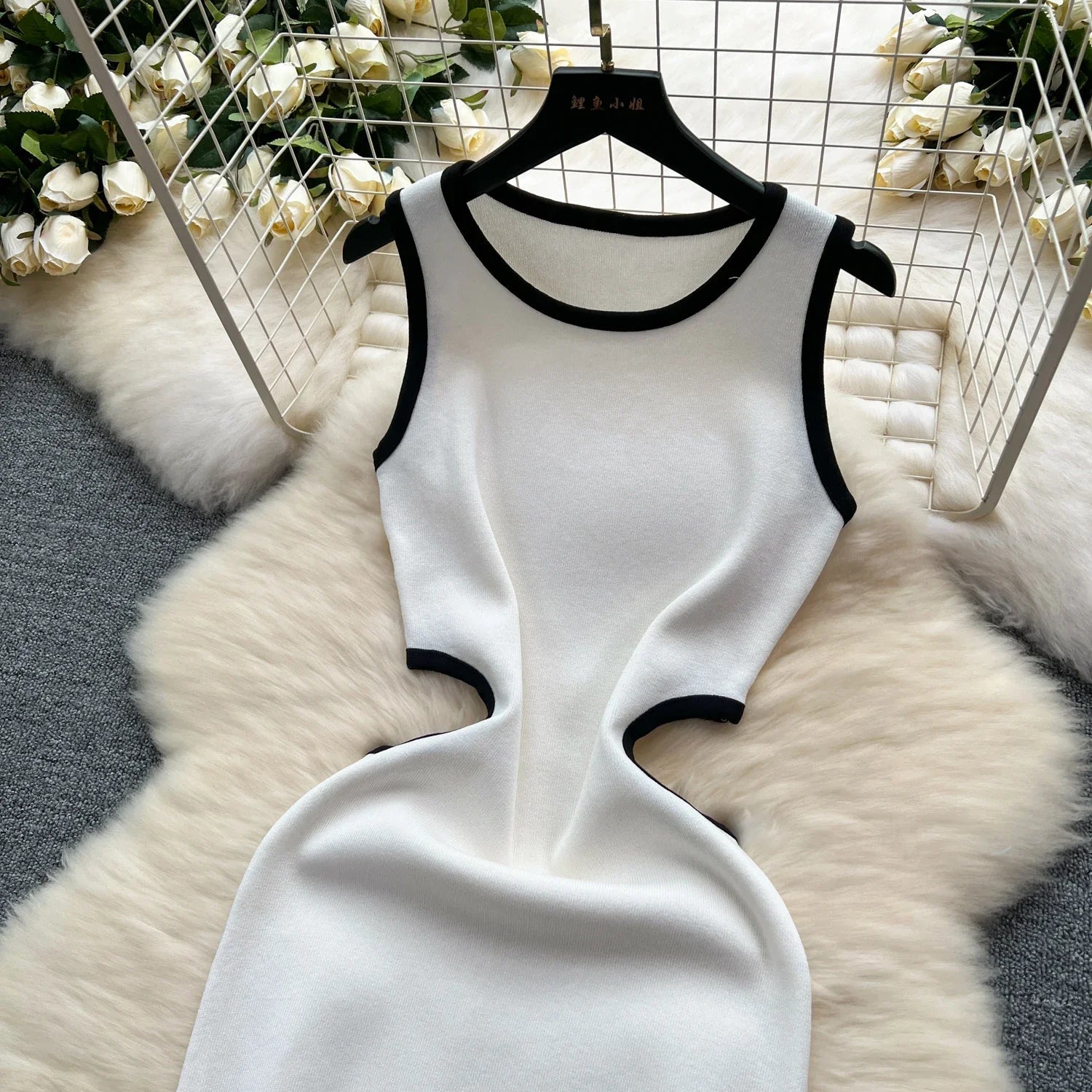 Sexy Cutout Waist Bodycon Dress Knitted Summer Sundress