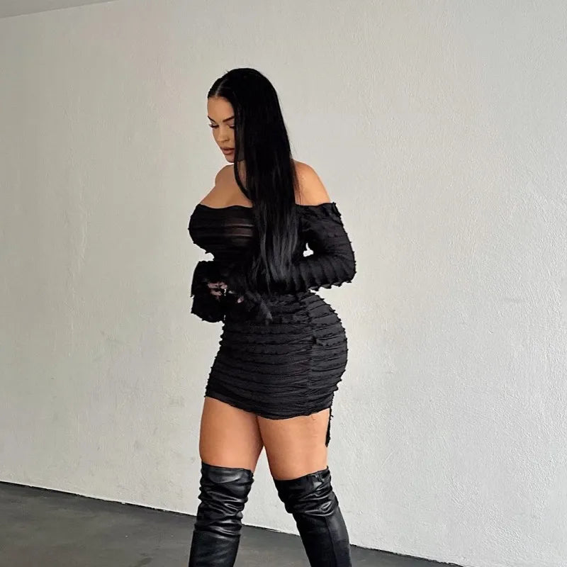 Backless Boat Neck Long Sleeve Dress for Party and Club