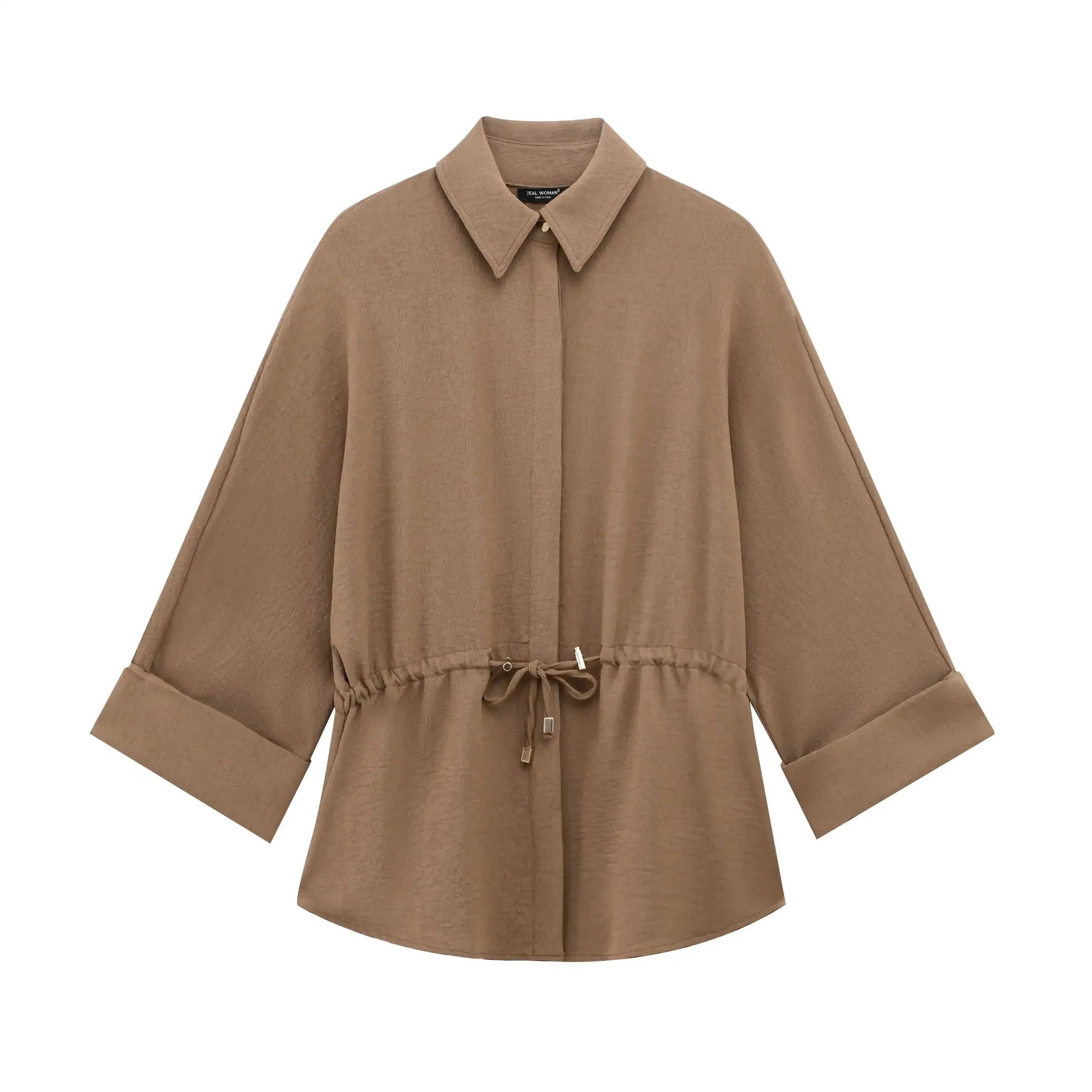 Women's Lace Up Kimono Shirt Top and Elastic Waist Wide Leg Trousers Two Piece Set