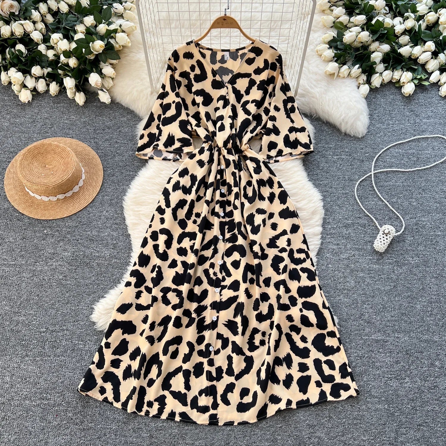 Ruched V Neck Office Dress Long Sleeve For Women Red