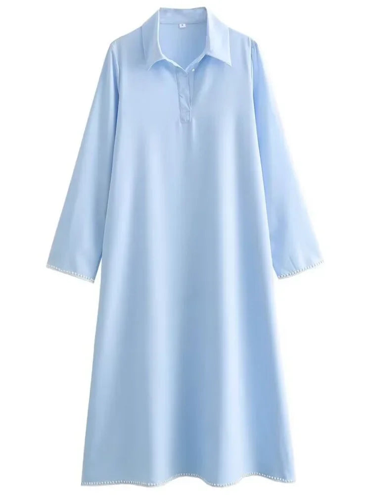 Green Embroidery Shirt Dress With Cuffed Sleeves Split Hem