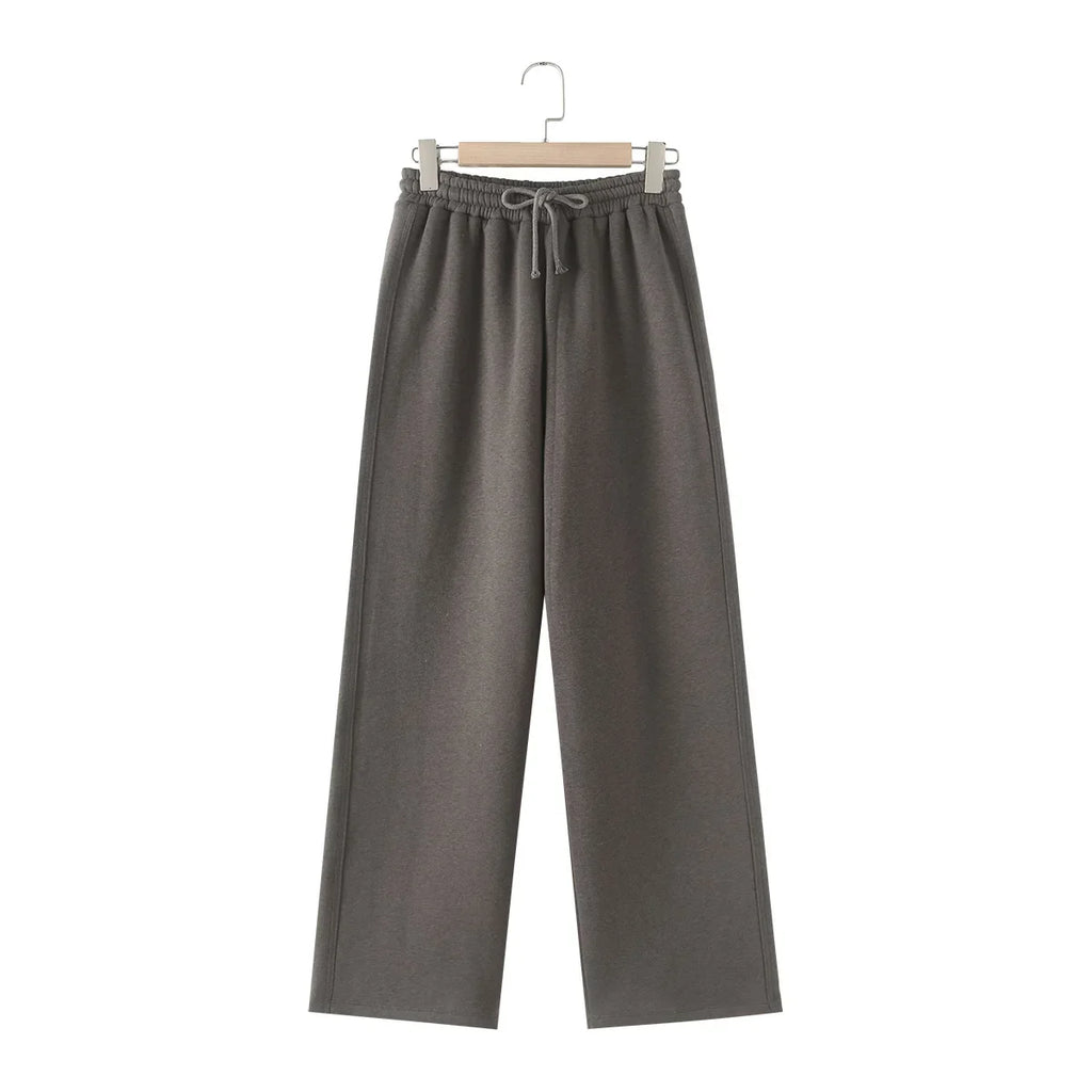 Women's Fleece Coat and Pant Set with Long Sleeve Hooded Sweatshirt and Casual Drawstring Trousers for Office and Everyday Wear