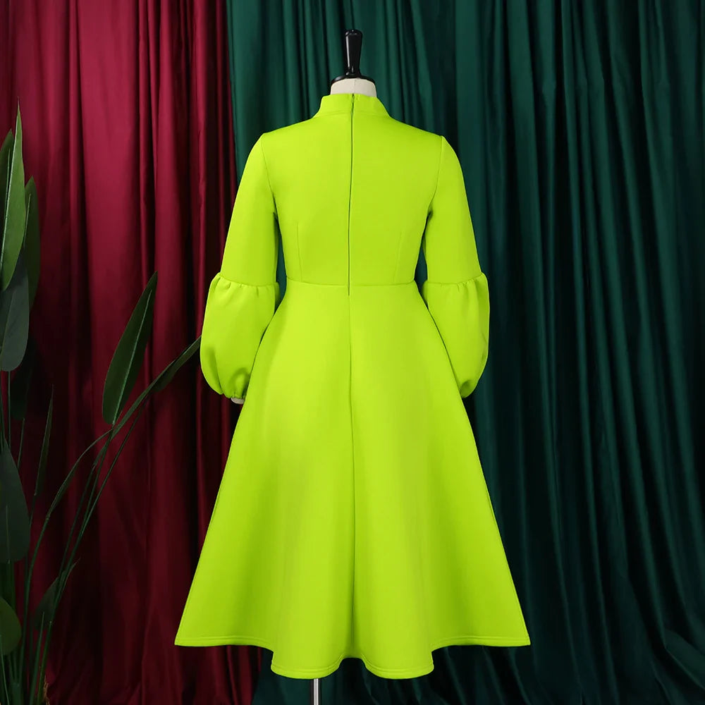 Elegant A Line Midi Dress With Bow Collar For Party