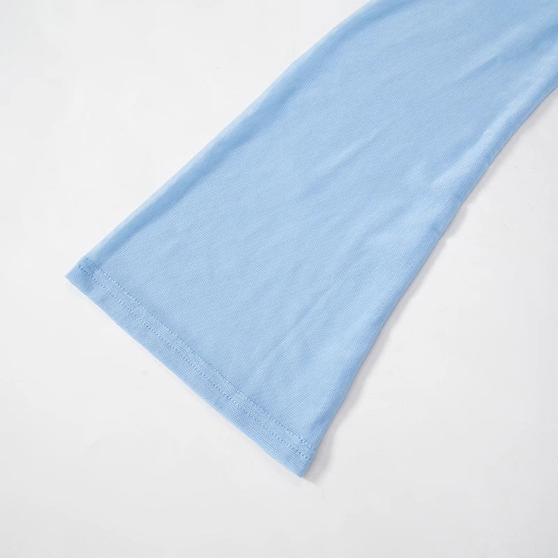 Solid Color Long Sleeve One Shoulder Mesh Top for Women - Stylish See Through Pleated Casual Autumn T-Shirt