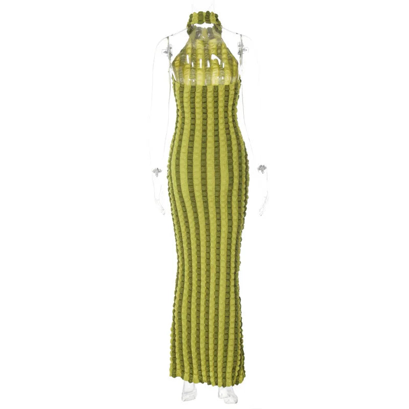 Y2K Patchwork Halter Backless Bodycon Maxi Dress For Women