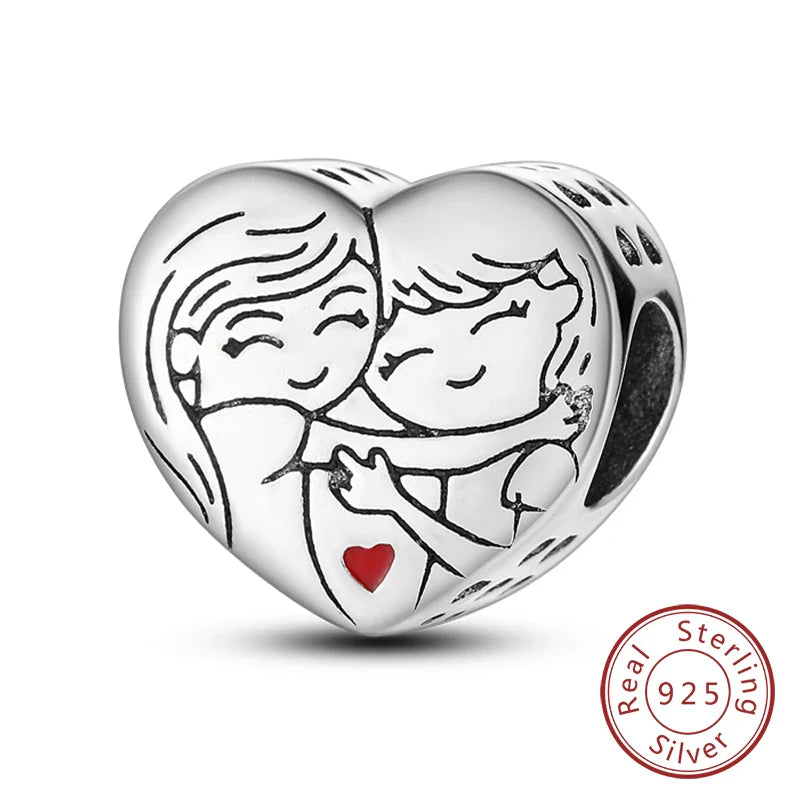 925 Sterling Silver Forever Love Heart Charms Beads for Sister Family Bracelet Jewelry Gifts