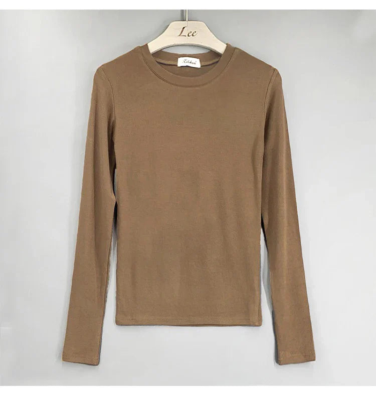 Korean Style Slim Fit Cotton Long Sleeve T Shirt for Women Soft Transparent Summer Tee