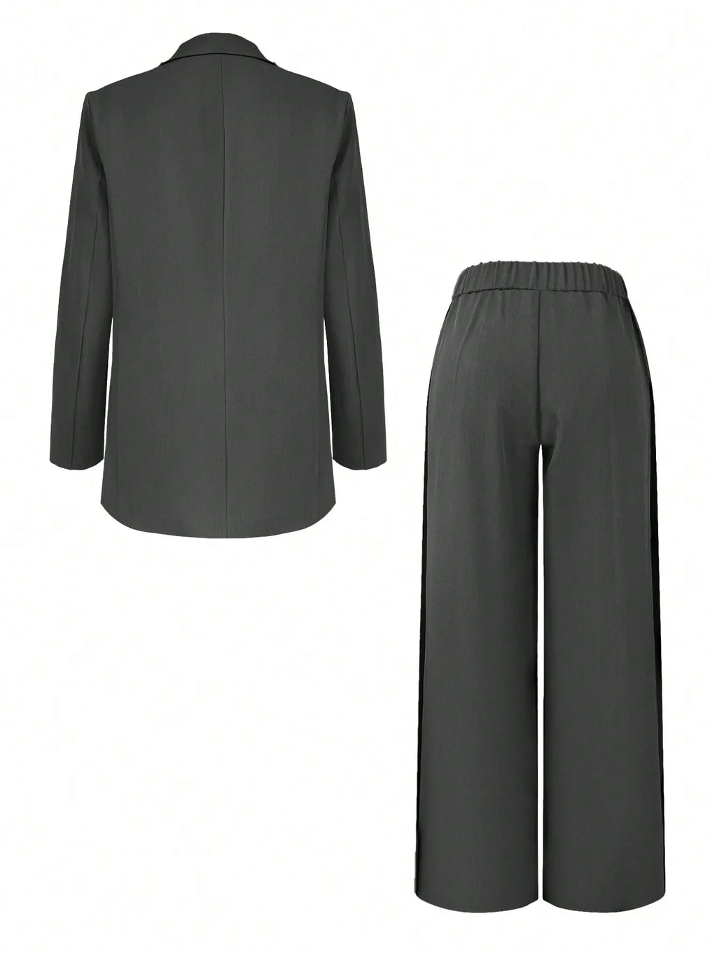2 Piece Women's Business Suit Set with Contrast Color Blazer and Elastic Waist Straight Leg Pants for Elegant Office Style