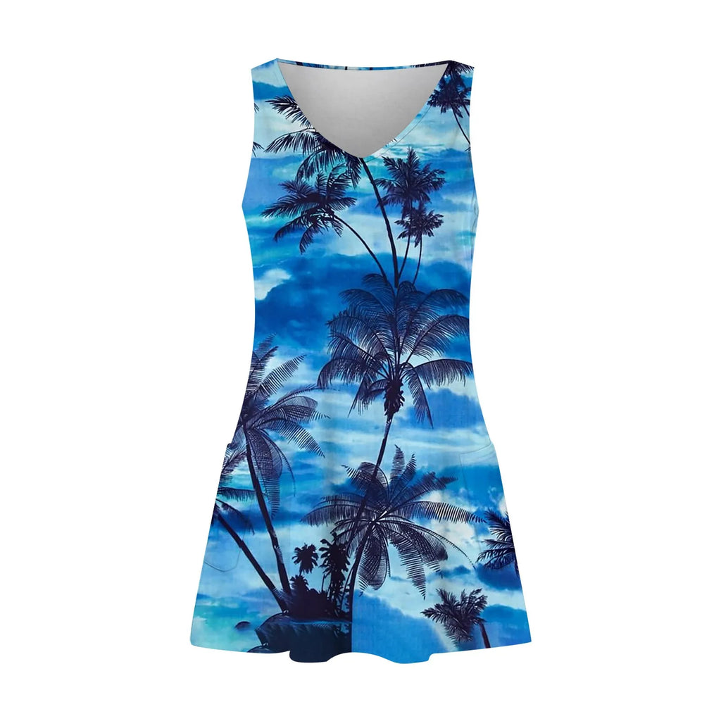 Boho Sundress With Pockets Summer Beach Dress V Neck