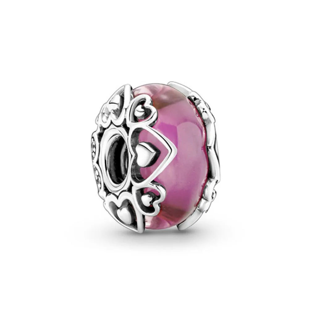 Pink Flower Caterpillar DIY 925 Sterling Silver Bead for Bracelet Bangle Jewelry Accessories