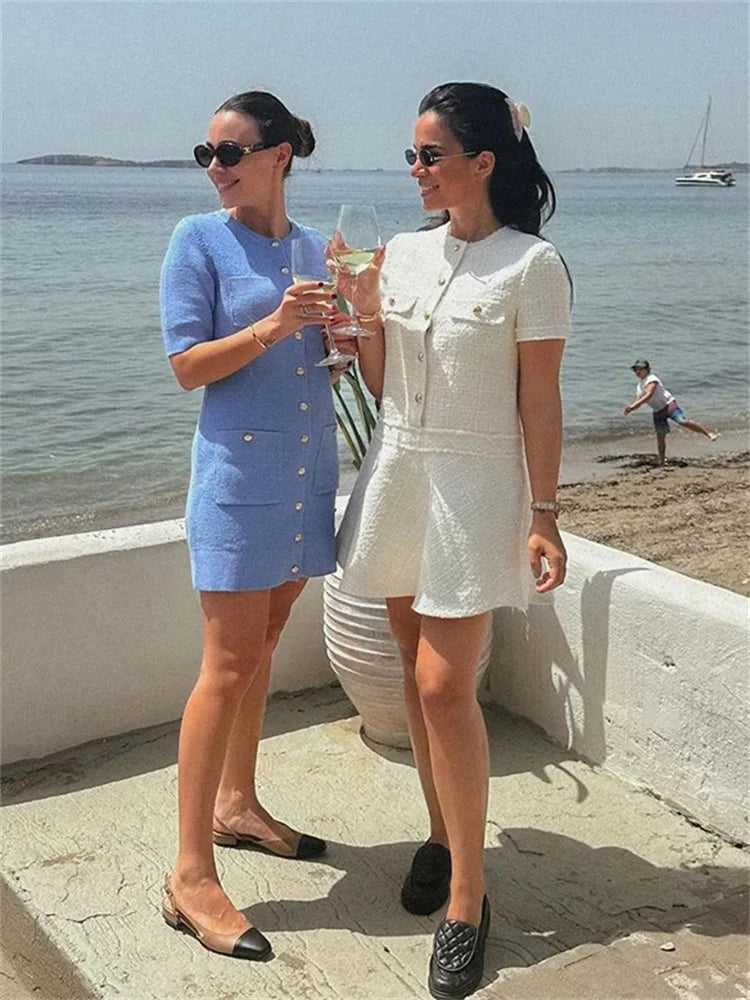 Ribbed Pocket Knit Dress For Women High Waist Mini Chic