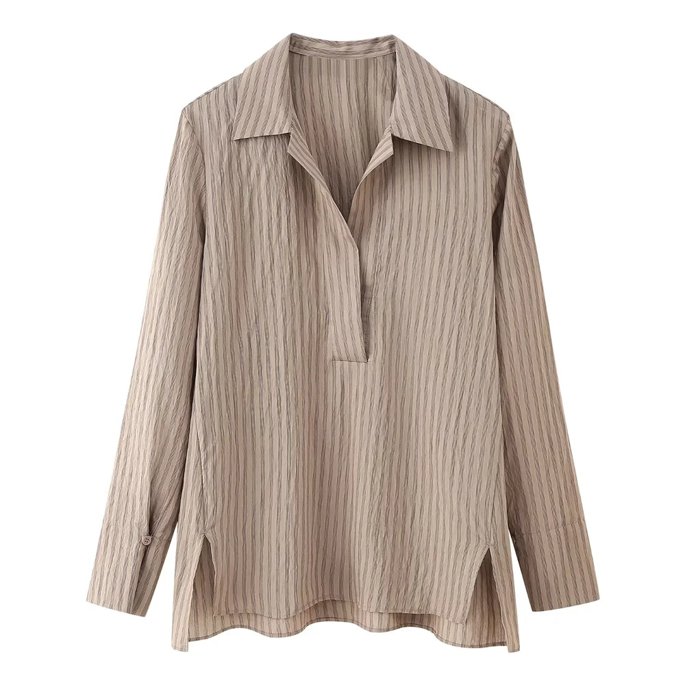 Women's Casual Striped Shirt and Elastic Waist Wide Leg Pants Relaxing Set