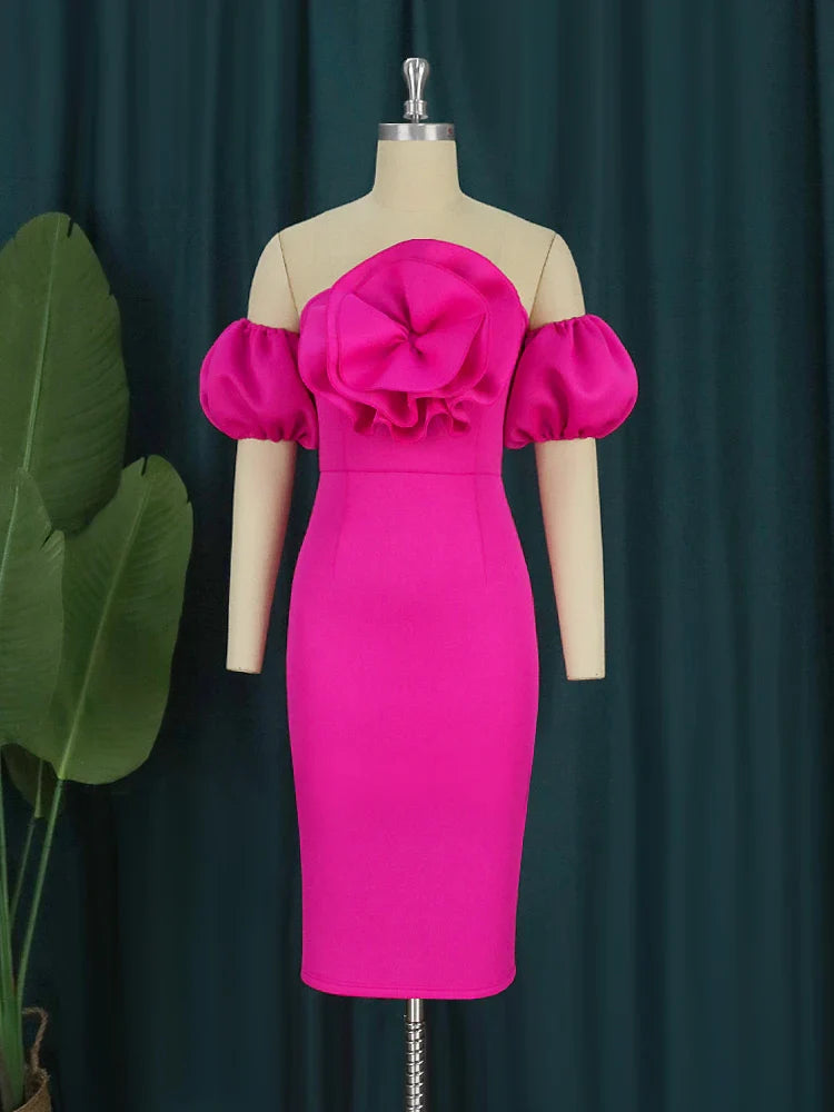 Sexy Off Shoulder Bodycon Dress Floral Ruffles Party Dress