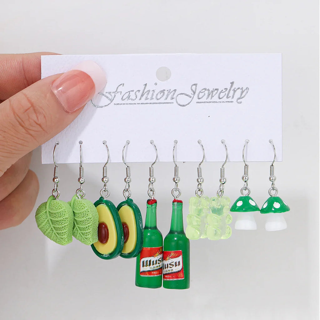Cute Cartoon Food Fruit Drink Earrings Set for Women Fun Resin Jewelry Gift
