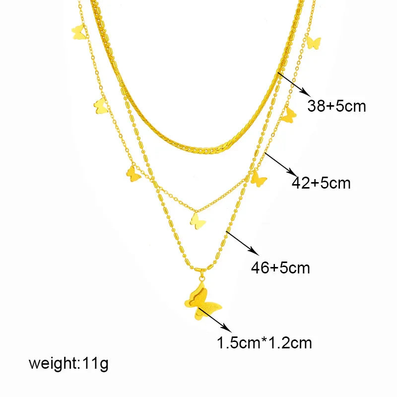 Stainless Steel Butterfly Moon Lock Blue Eyes Pendant Necklace for Women Multilayer Choker Chain Jewelry Gifts