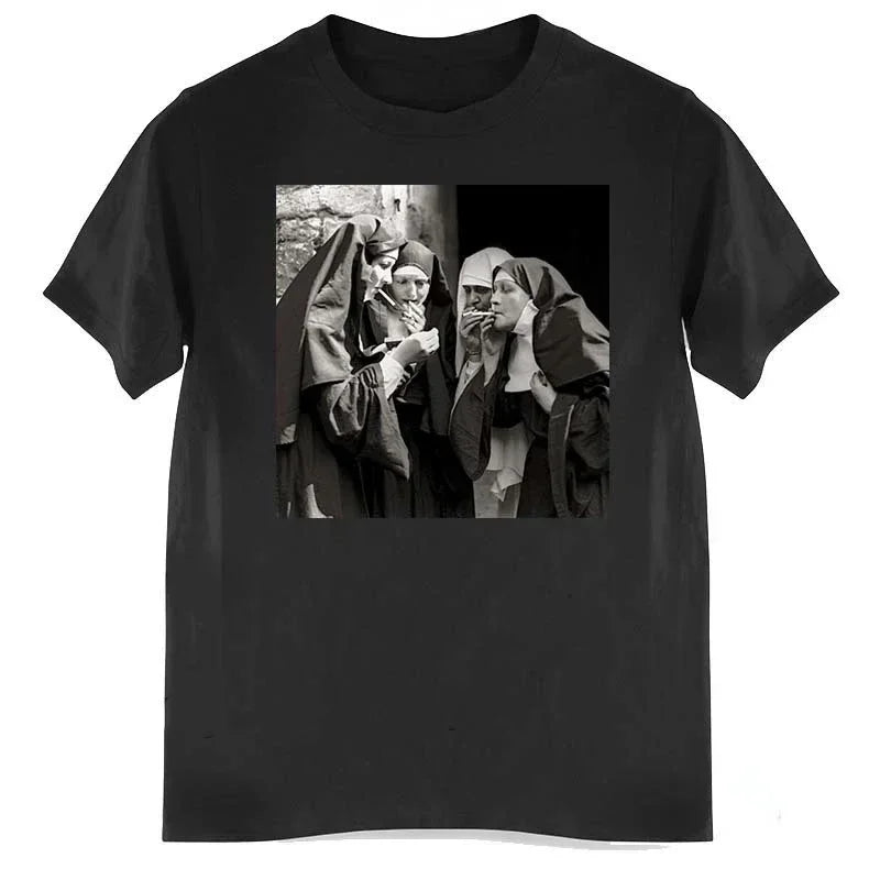 Nun Smokes Print TShirt for Women and Men Casual Streetwear Bowling Hipster Tee Summer Clothing