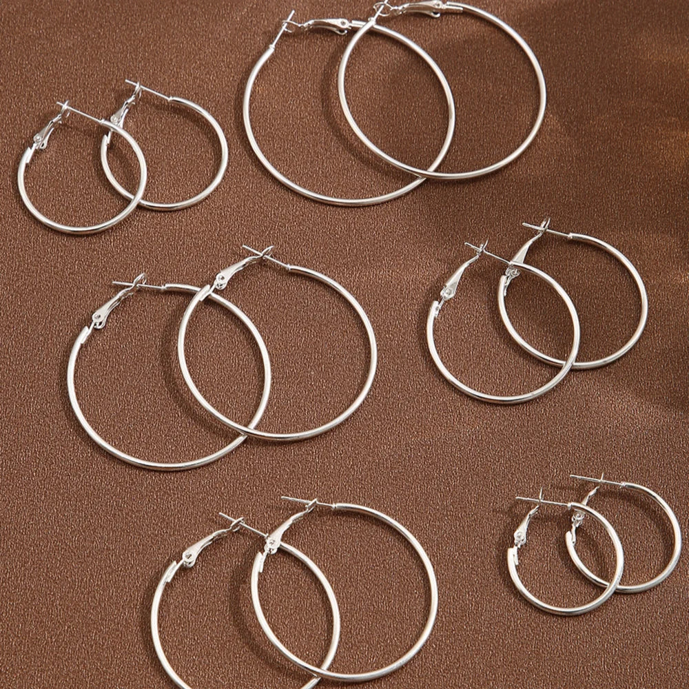 Trendy Silver Hyperbolic Hoop Earrings Set for Women Round Circle Jewelry Gift