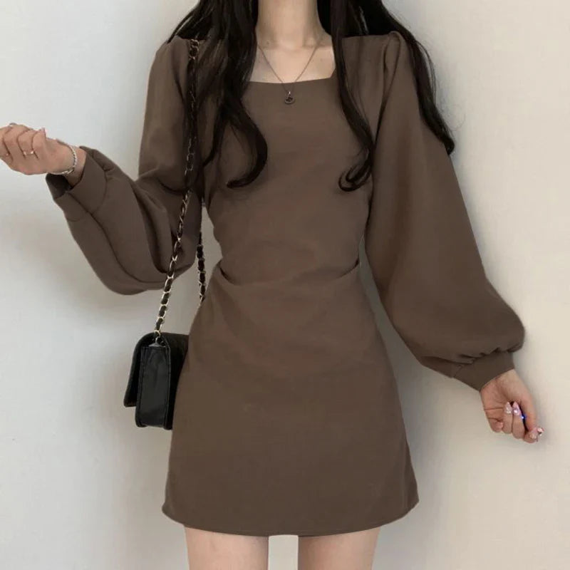 Women Square Collar Mini Dress Summer Sundress Chic