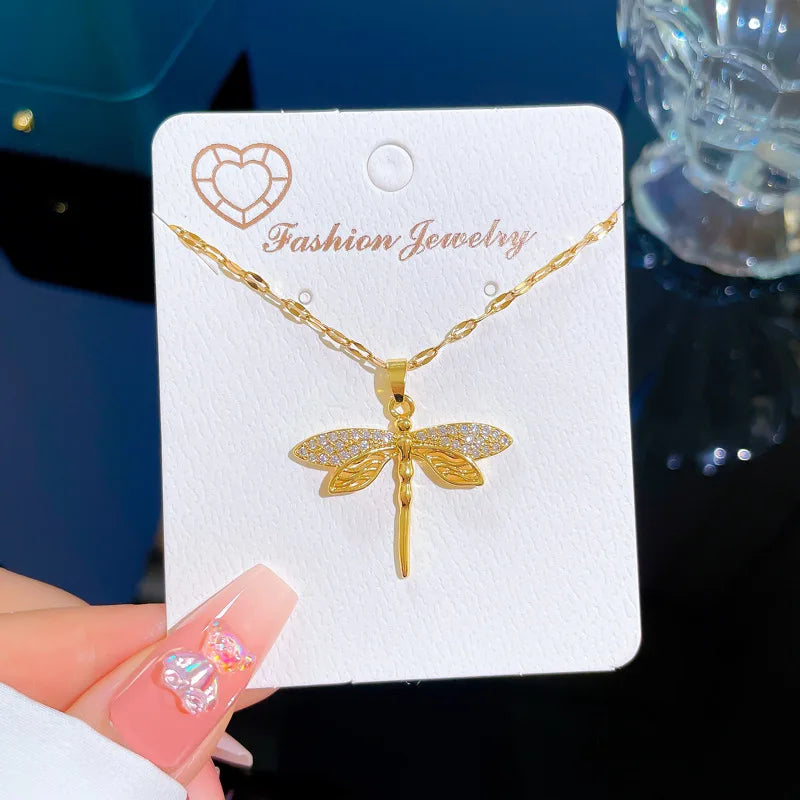 316L Stainless Steel Dragonfly Pendant Necklace for Women Fashion Jewelry Gifts