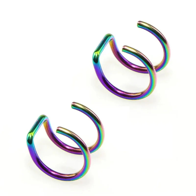 2Pcs Stainless Steel Clip On Ear Cuffs Fake Lip Ring Non Piercing Labret Rings for Men and Women