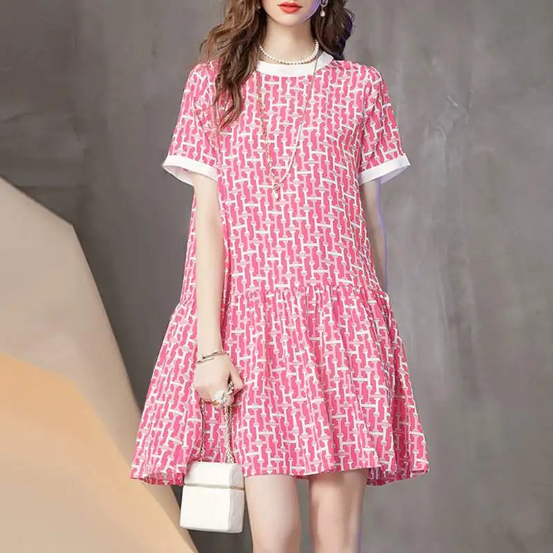 Boho Printed Sundress Knee Length Short Sleeve Dress