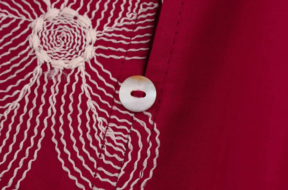 Women's Floral Embroidered Long Sleeve Button-Up Blouse Elegant Chic Shirt Top