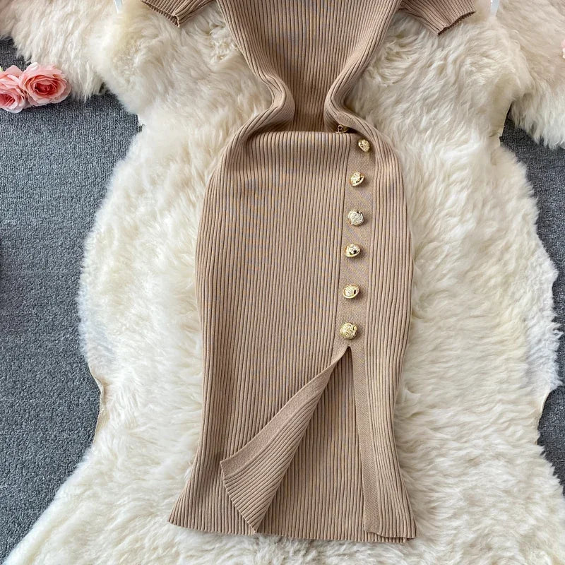 Black Knitted Bodycon Dress Slim Elastic Streetwear