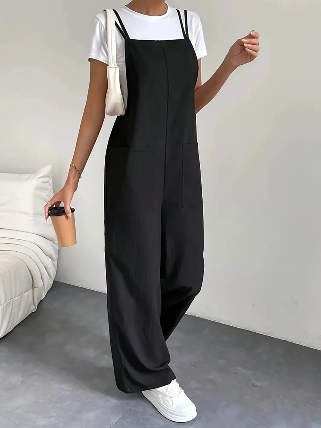 Stylish Casual Camisole Jumpsuit with Pocket Detail Wide Leg Straight Cut Women's Jumpsuit Set