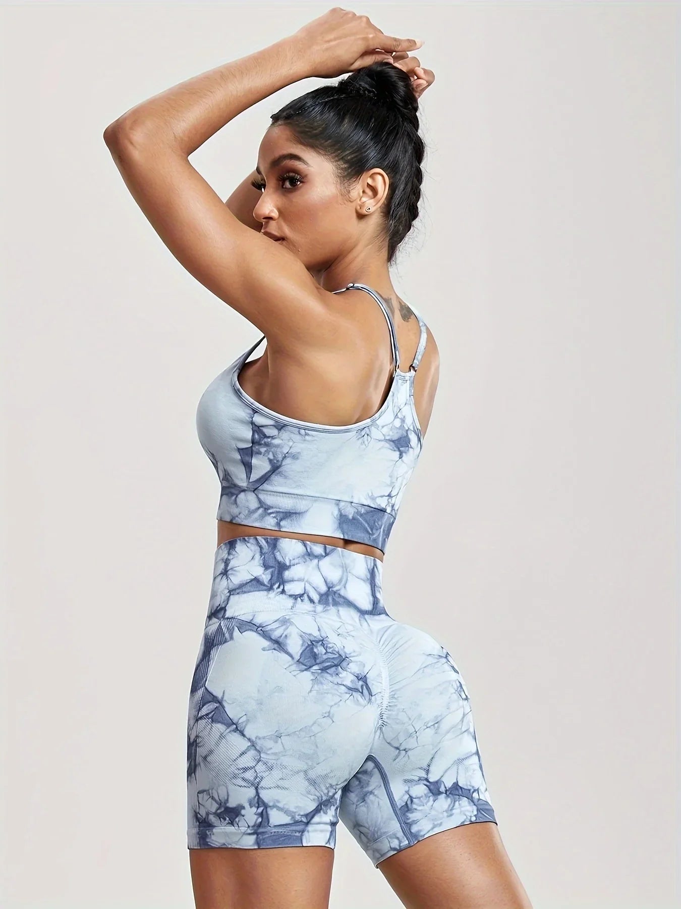 2-Piece Women Tie-Dye Sports Shorts and Crop Top Set Breathable Athletic Workout Gym Outfit Perfect for Yoga Fitness and Biking