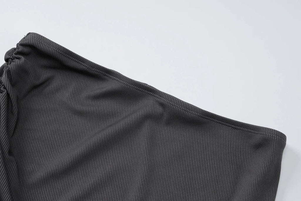 Solid Skew Collar Long Sleeve T-Shirt and Ruched Maxi Skirt 2-Piece Set Women's Y2K Fashion Outfit for Fall Night Party and Vacation