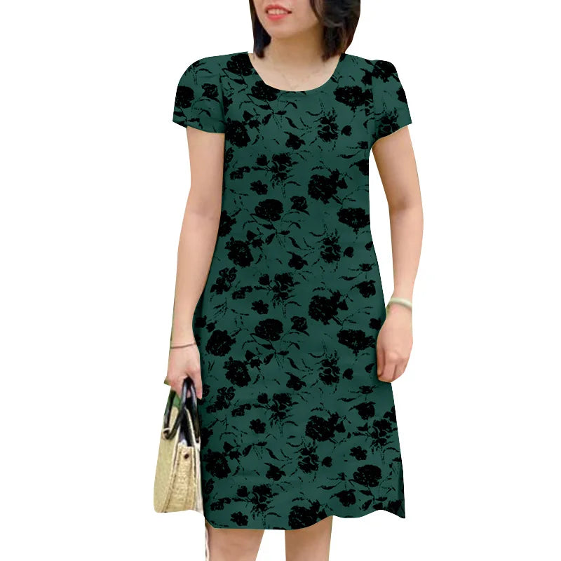 Floral Bohemian Sundress For Summer O Neck Short Sleeve