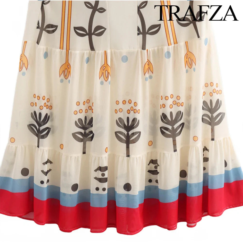 Boho Floral Print Halter Spaghetti Strap Backless Dress