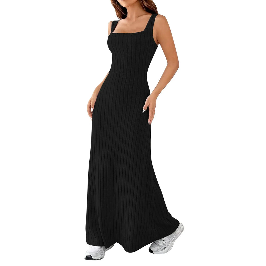 Floral Sundress For Women Pockets Square Neck Tank Dress