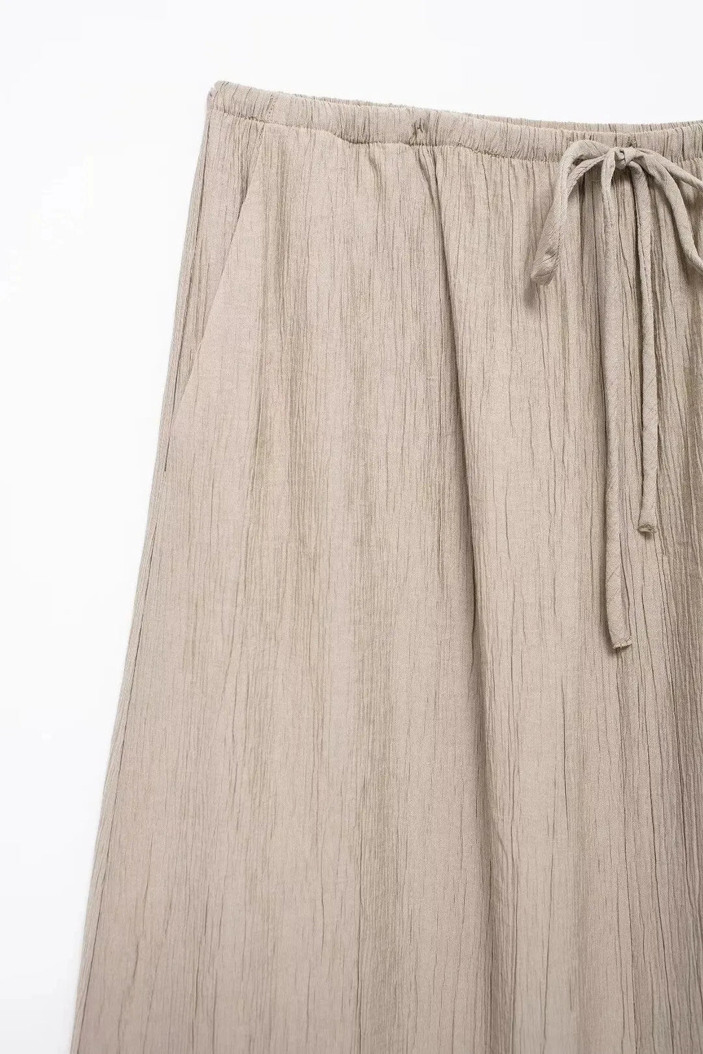 Women Textured Sleeveless Lace-Up Vest Top and High Waist Drawstring Skirt Set with Side Pockets