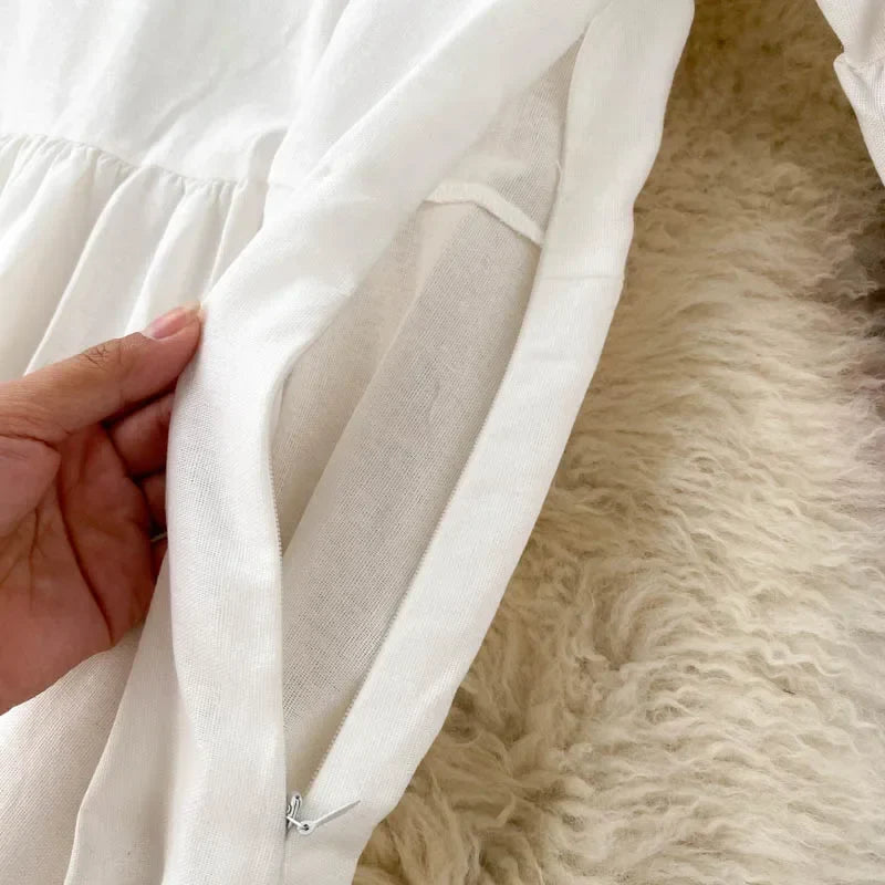 Bohemian Embroidered Floral Dress With Lantern Sleeve