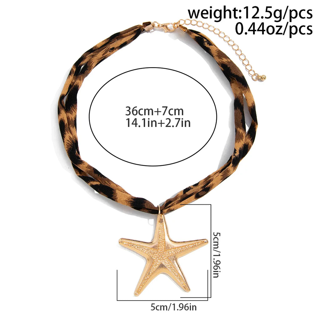 Ethnic Multilayer Velvet Chain Necklace with Metal Conch Starfish and Heart Pendants for Women
