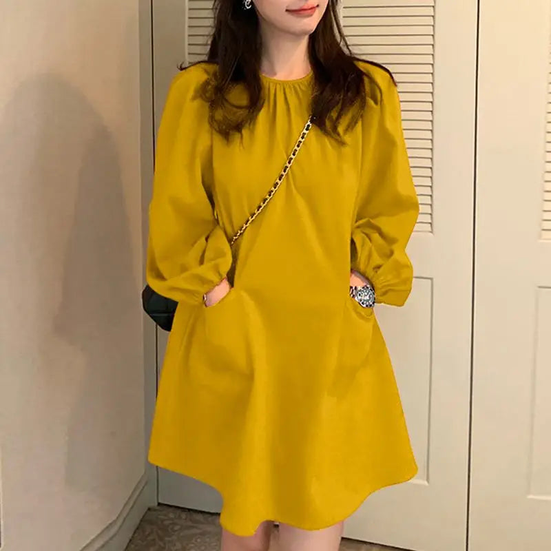 Elegant Chic Summer Puff Sleeve Mini Dress With Pockets