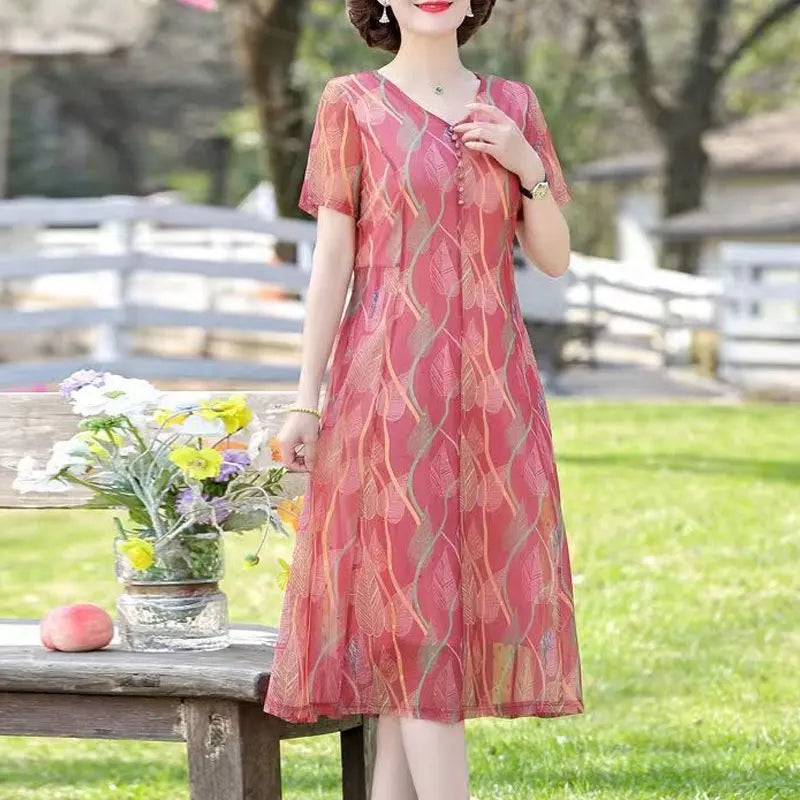 Casual V Neck Midi Dress For Women Chiffon A Line Summer