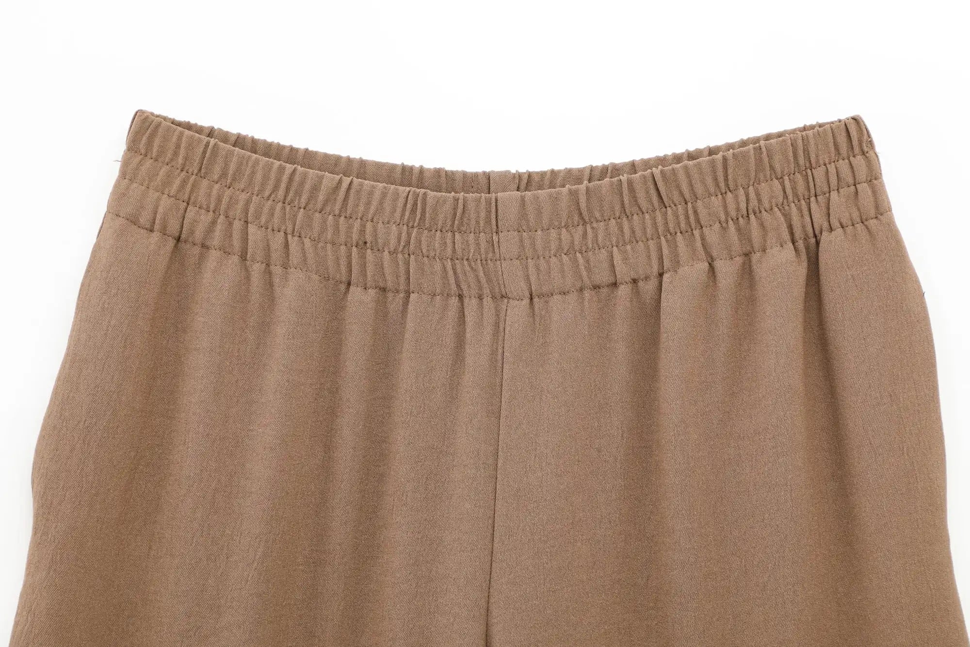 Women Casual Brown Lace-Up Waist Shirt and High Waist Wide Leg Pants Set for Spring Fashion