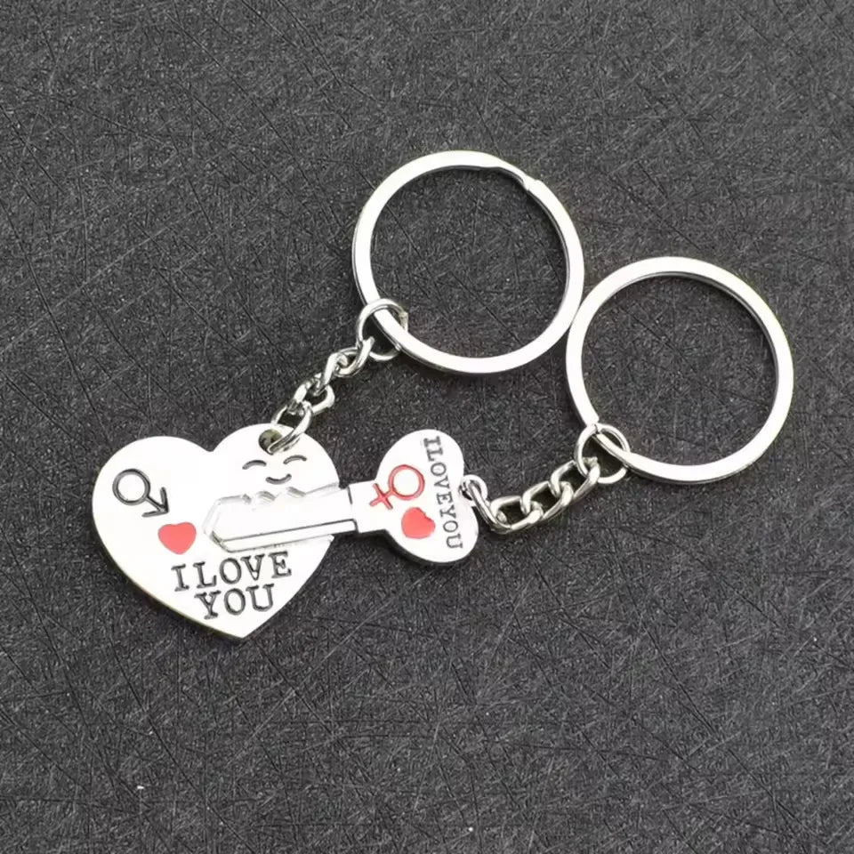 Metal Couple Heart Keychain Zinc Alloy Silvery Plated Creative Key Ring Lovers Gift