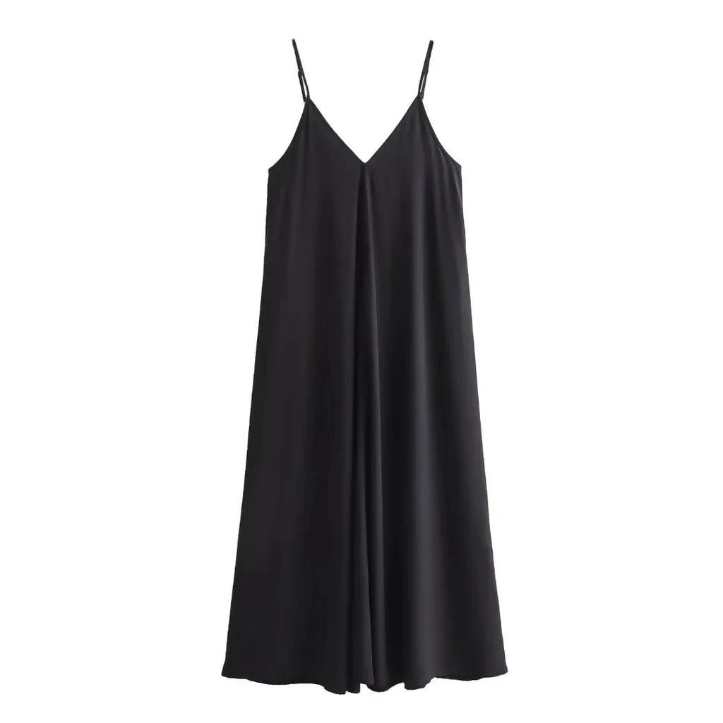 Backless Slip Midi Dress For Summer Beach In Black